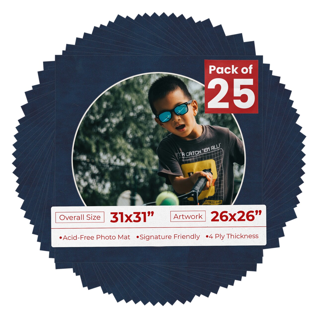 Navy Suede Mat Board for 31x31 Frames - Circle Opening for 26x26 Photos